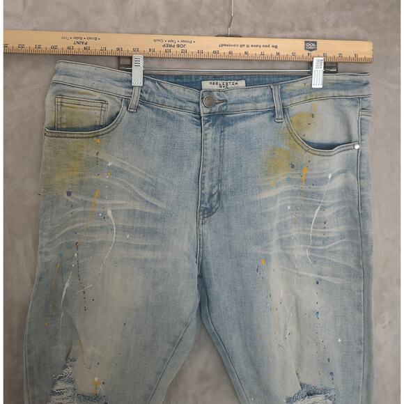 Reelistik NYC, Mens Distressed Jeans, Size 40, Paint Splatter, Holes, Frayed Hem - Picture 4 of 9